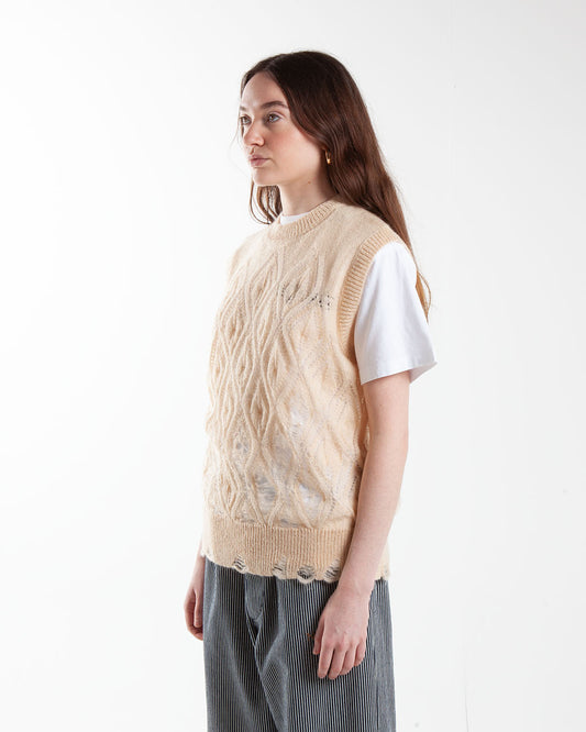 Aries Arise Lace Leaf and Ladders Mohair Vest Cream