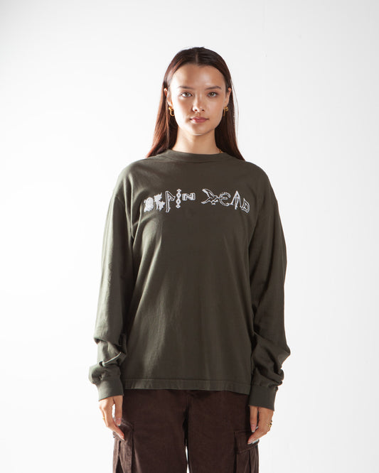 Brain Dead Earth Wisdom Long Sleeve Shirt Dark Green