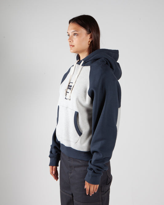 Brain Dead Fleece Logo head Raglan Hoodie Oatmeal Navy