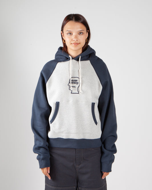 Brain Dead Fleece Logo head Raglan Hoodie Oatmeal Navy