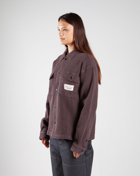 Brain Dead Waffle Button Front Shirt Chocolate Brown