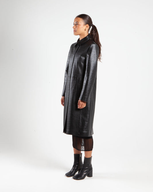 Calvin Klein Oversized Textured Leather Coat Black