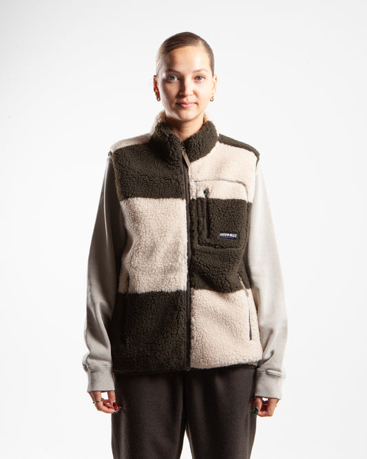 Gramicci Checkered Sherpa Vest Natural Olive