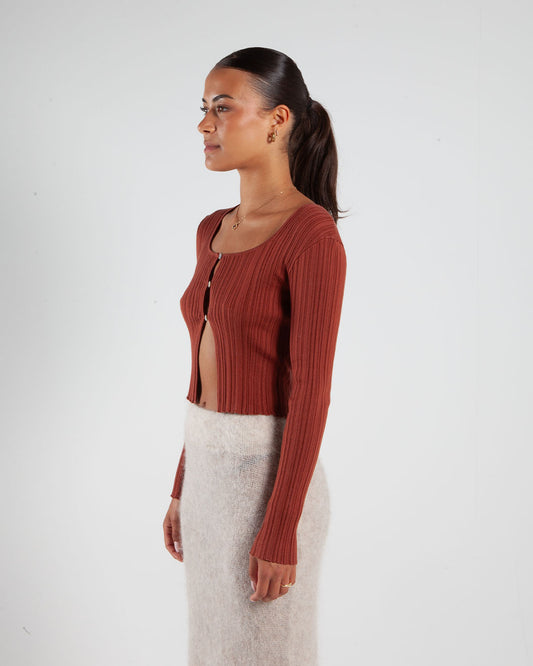 Holzweiler Uneven Rib Knit Cardigan Orange