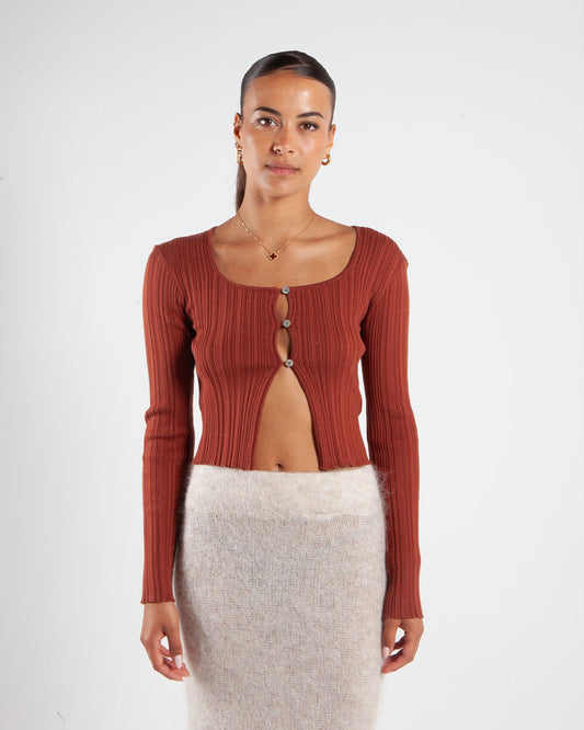 Holzweiler Uneven Rib Knit Cardigan Orange