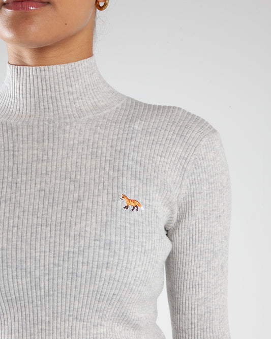 Maison Kitsune Baby Fox Patch Fine Ribbed Turtleneck Light Grey Melange