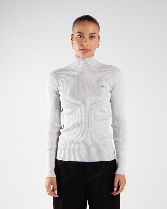 Maison Kitsune Baby Fox Patch Fine Ribbed Turtleneck Light Grey Melange