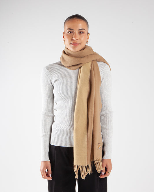 Maison Kitsune Bold Fox Head Double Face Scarf Chino Beige