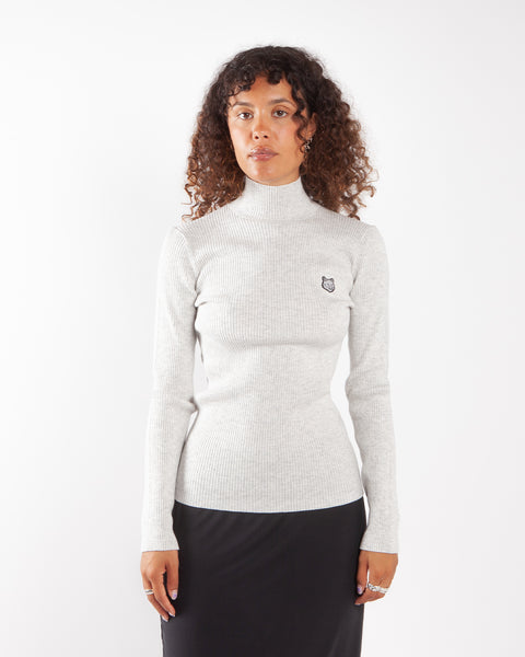 Maison Kitsuné Bold Fox Head Patch Fine Ribbed Turtleneck Light Grey M