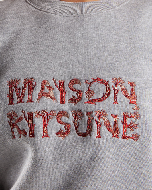 Maison Kitsune Woodland Alphabet Comfort Sweatshirt Light Grey Melange