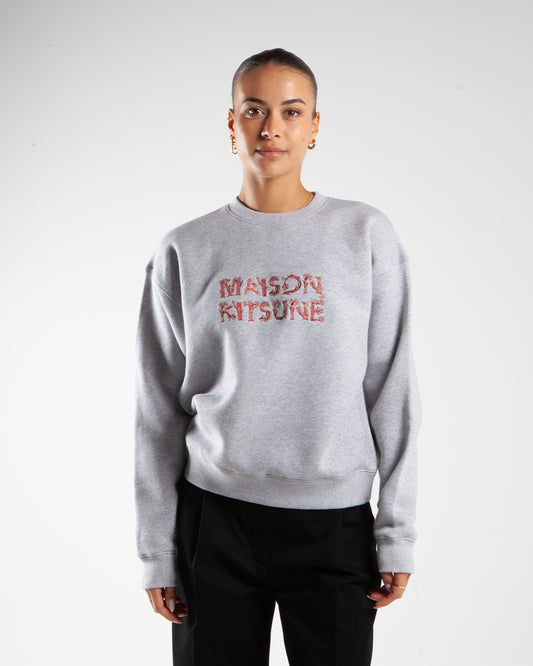 Maison Kitsune Woodland Alphabet Comfort Sweatshirt Light Grey Melange