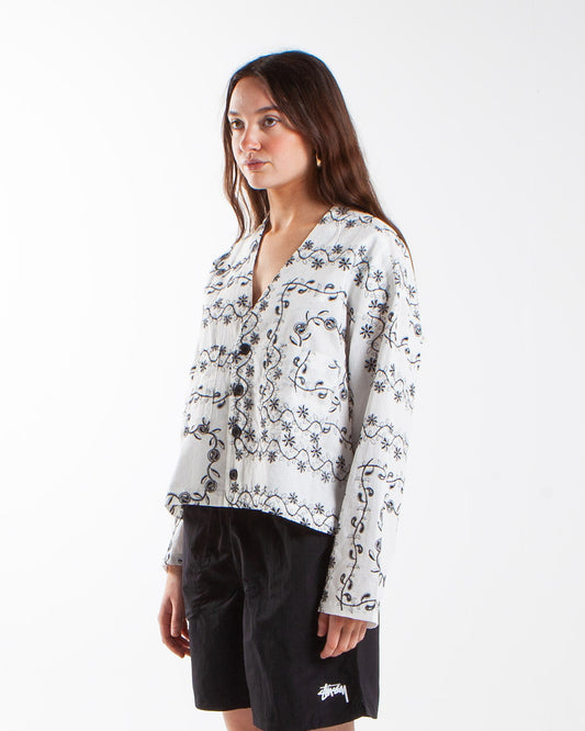 Potato Head Yin-Yang Paisley Long Sleeve Cardigan Off White Black