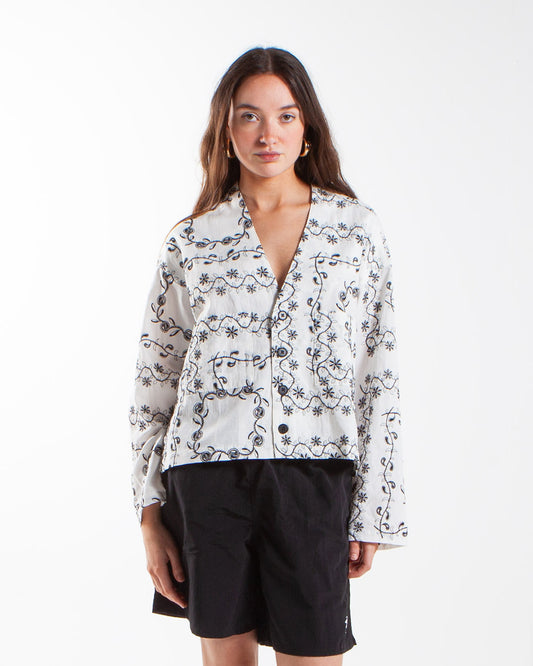 Potato Head Yin-Yang Paisley Long Sleeve Cardigan Off White Black