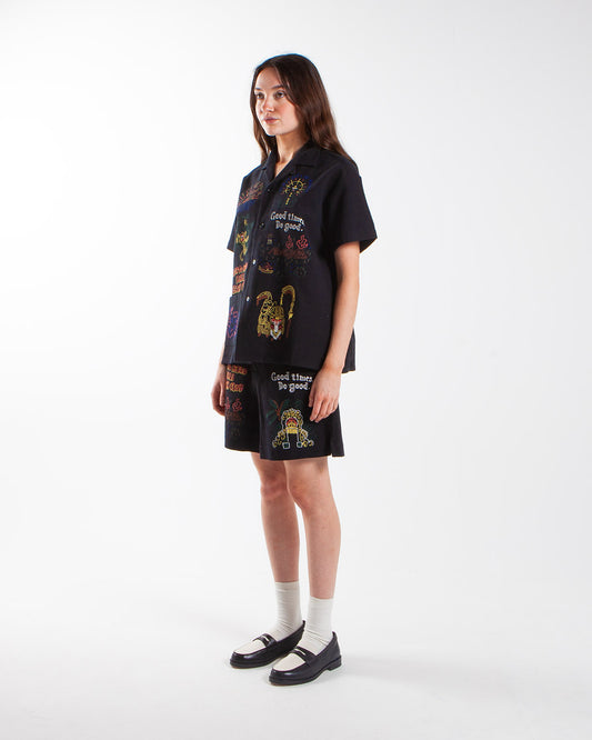 Potato Head Bali's Landscape Short Sleeve Shirt Black