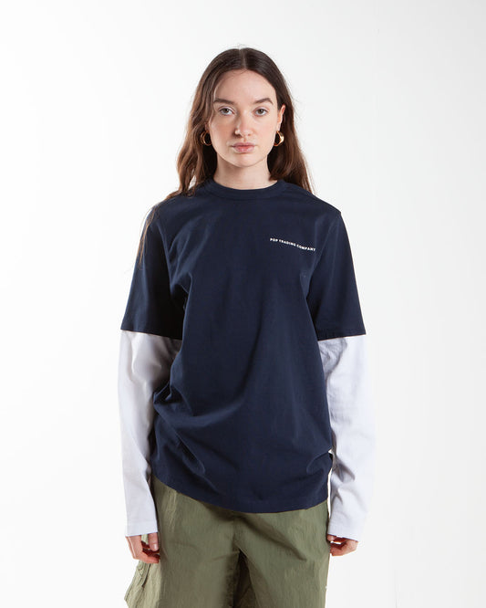 Pop Trading Company Logo Sleeve T-Shirt Navy